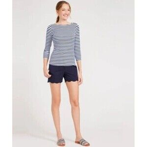NWOT~Women's J. McGLaughlin Navy Blue Petal Shorts Scallop Trim Cotton Stretch 8